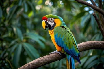 Obraz premium brightly colored parrot perched on a branch in a tropical forest
