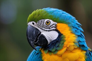 Obraz premium araffy blue and yellow parrot with a green and yellow head