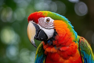 Fototapeta premium brightly colored parrot with a green and red head and yellow beak