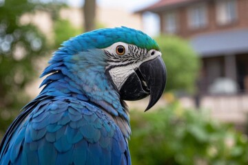 Obraz premium araffy blue and green parrot with a blue head and yellow eyes