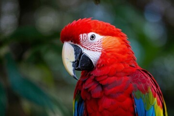 Obraz premium araffe parrot with red and blue feathers sitting on a branch