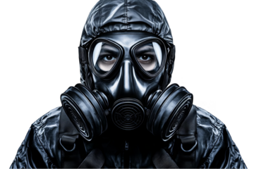 Portrait Of A Man Wearing Gas Mask On A Transparent Background