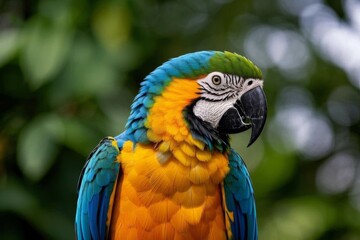Fototapeta premium araffe parrot with blue and yellow feathers sitting on a branch