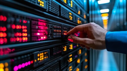 Hand plugging usb drive into data server in datacenter