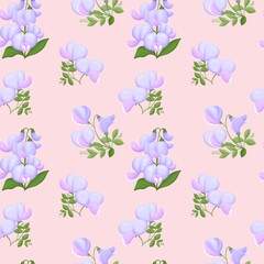 Vintage Pea Seamless Floral Pattern Pink background