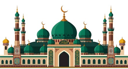Detailed vector illustration of a mosque, showcasing Islamic architectural splendor