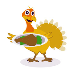 Illustration of Happy Thanksgiving Turkey. Vector Cartoon Character.