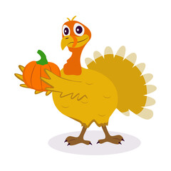 Illustration of Happy Thanksgiving Turkey. Vector Cartoon Character.