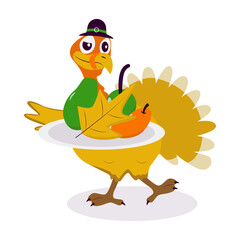 Illustration of Happy Thanksgiving Turkey. Vector Cartoon Character.