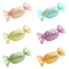 Naklejka premium Colorful wrapped candy display whimsical treats studio setting playful environment close-up view sweet concept