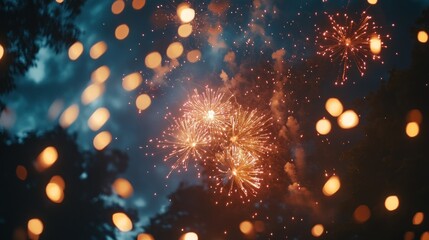 Obraz premium Fireworks Display with Defocused Lights