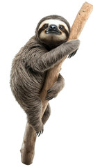 Realistic Image Of Sloth Perched On A Branch With Transparent Background
