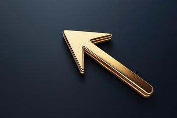 Shiny golden arrow pointing upward on a navy blue background, symbolizing growth, progress, and success. AI generated image.