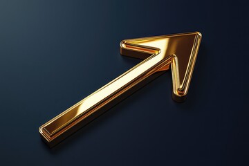 golden arrow pointing upward on a navy blue background, symbolizing growth, progress, and success. AI generated image.