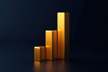 golden bar chart icon on dark blue background, symbolizing business growth and financial data. AI generated image.