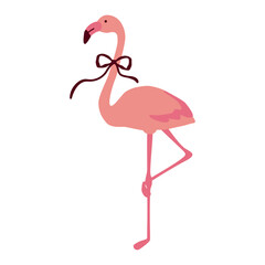 Cute flamingo with ribbon, Vector hand drawn illustration.