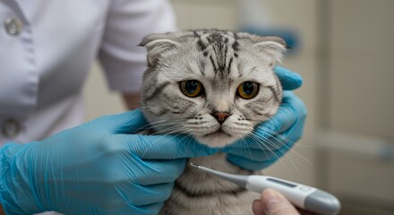 Veterinary Examination of a Grey Scottish Fold Cat