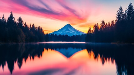 Fototapeta premium Majestic Mountain Sunrise Reflection in Calm Lake