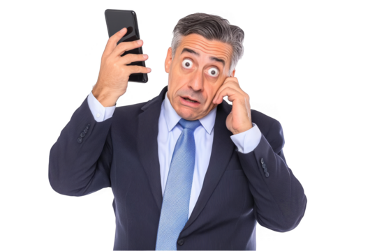 Shocked Businessman With Phone Showing Surprised Expression Isolated