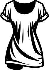 Illustration of a white dress with black outline and short sleeves on a white background