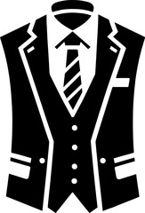 Illustration of a black and white suit with a tie and vest on a white background in vector format