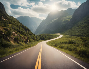 Naklejka premium Road to Success. Illustration background for presentation and wallpaper. mountain road in the mountains.