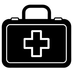 Obraz premium Black Silhouette of First Aid Kit Vector Icon Medical Emergency Symbol Illustration