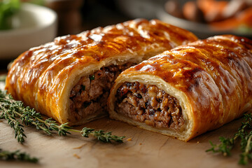Open Sausage Roll with Savory Filling and Crispy Golden Crust