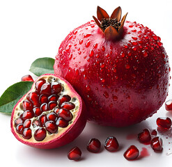 Fresh Pomegranate with Juicy Seeds on White Background