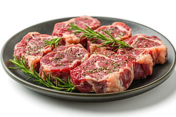 Fresh Lamb Steaks with Rosemary on a Black Plate
