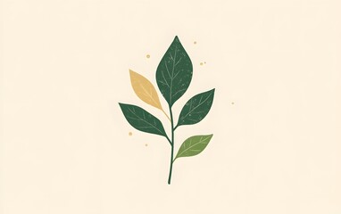 A beautifully illustrated branch featuring green and yellow leaves against a soft beige backdrop, perfect for design projects focused on nature, tranquility, and growth.
