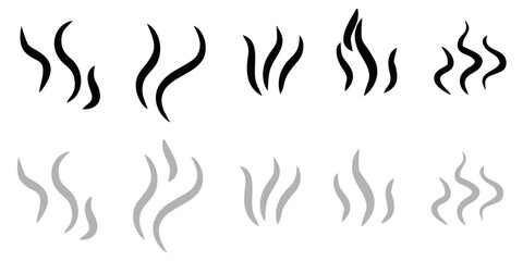 Smoke icon vector illustration on background. Translucent curving steam shapes with mystical effect. cigarette or hot food and drink vapor, hookah cloud overlays design elements.