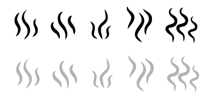 Smoke icon vector illustration on background. Translucent curving steam shapes with mystical effect. cigarette or hot food and drink vapor, hookah cloud overlays design elements.