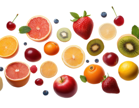 Minimalist Floating Fruit Elements on White