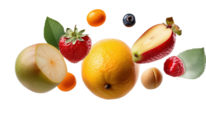 Minimalist Floating Fruit Elements on White