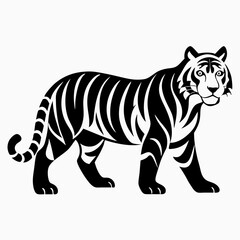 Naklejka premium Stylized Tiger Illustration Bold Black And White Design Isolated Artwork