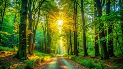 Sunlit Path Through Lush Green Forest