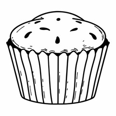 Muffin with Topping Line Art Icon - line art vector illustration in white background