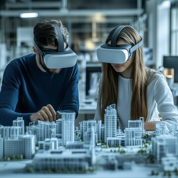 Architects explore city model using virtual reality headsets