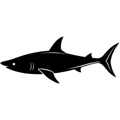 Fototapeta premium Minimalist Black Shark Silhouette Vector Illustration On White Background Great White Shark