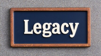 Fototapeta premium Elegant Copper Framed Sign with the Word Legacy in White Lettering on a Dark Blue Background