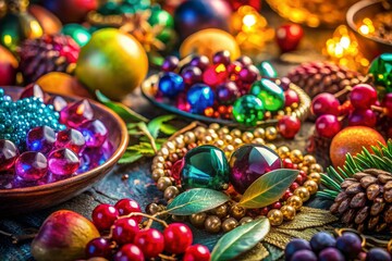 Festive Holiday Still Life with Colorful Ornaments