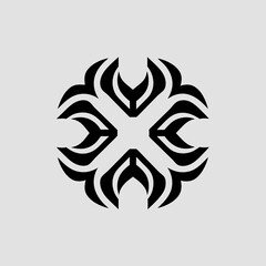 Fototapeta premium Elegant Geometric Symbol: A striking black and white geometric symbol, designed with intricate curves and symmetry, representing balance and visual harmony.