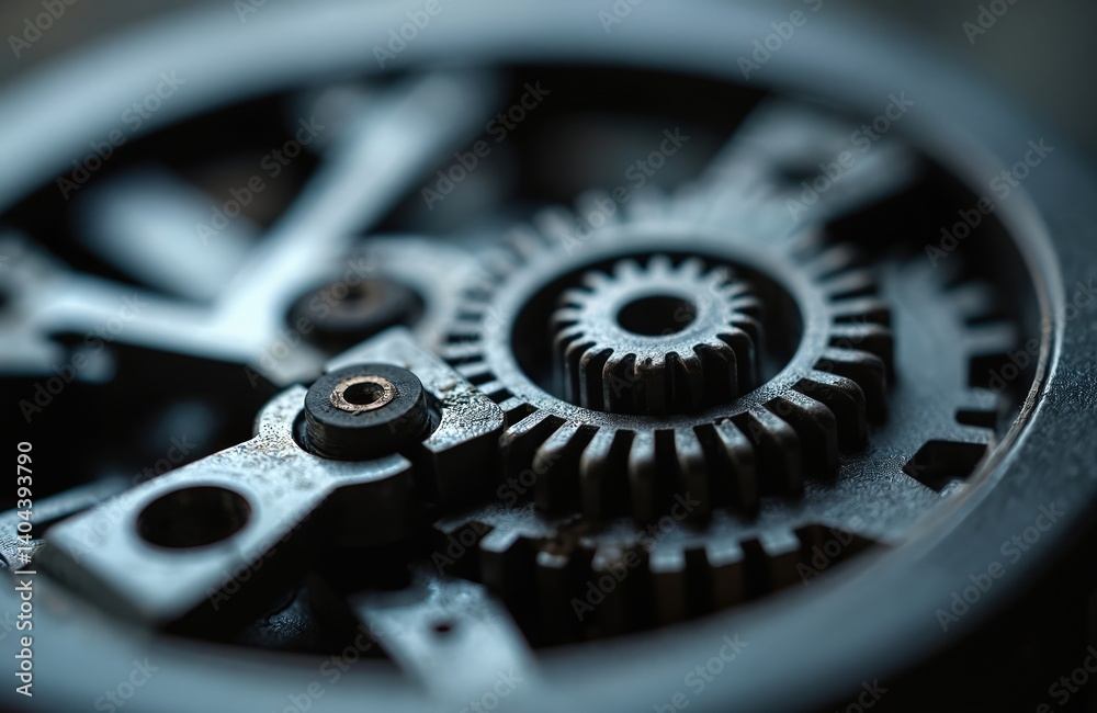 Fototapete macro photo details small plastic gears embedded in mechanism. close-up of mechanical parts with met