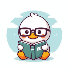 cute baby bird  reading book cartoon  vector