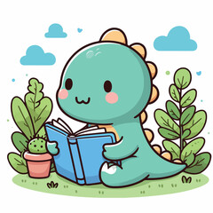 cute animal reading book  cartoon mascot vector