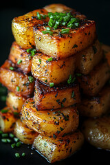 Stacked Roasted Potatoes with Chives and Black Pepper