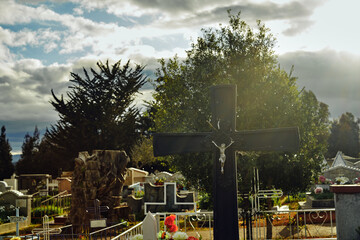 Photographs of cemeteries, graves, and crosses in rural areas of the Araucania region