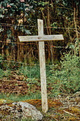 Photographs of cemeteries, graves, and crosses in rural areas of the Araucania region