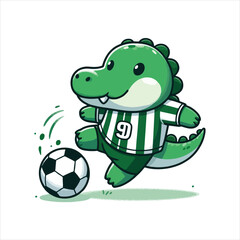 cute crocodile soccer cartoon mascot vector
